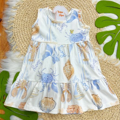 Vestido Oceano - Off White e Azul